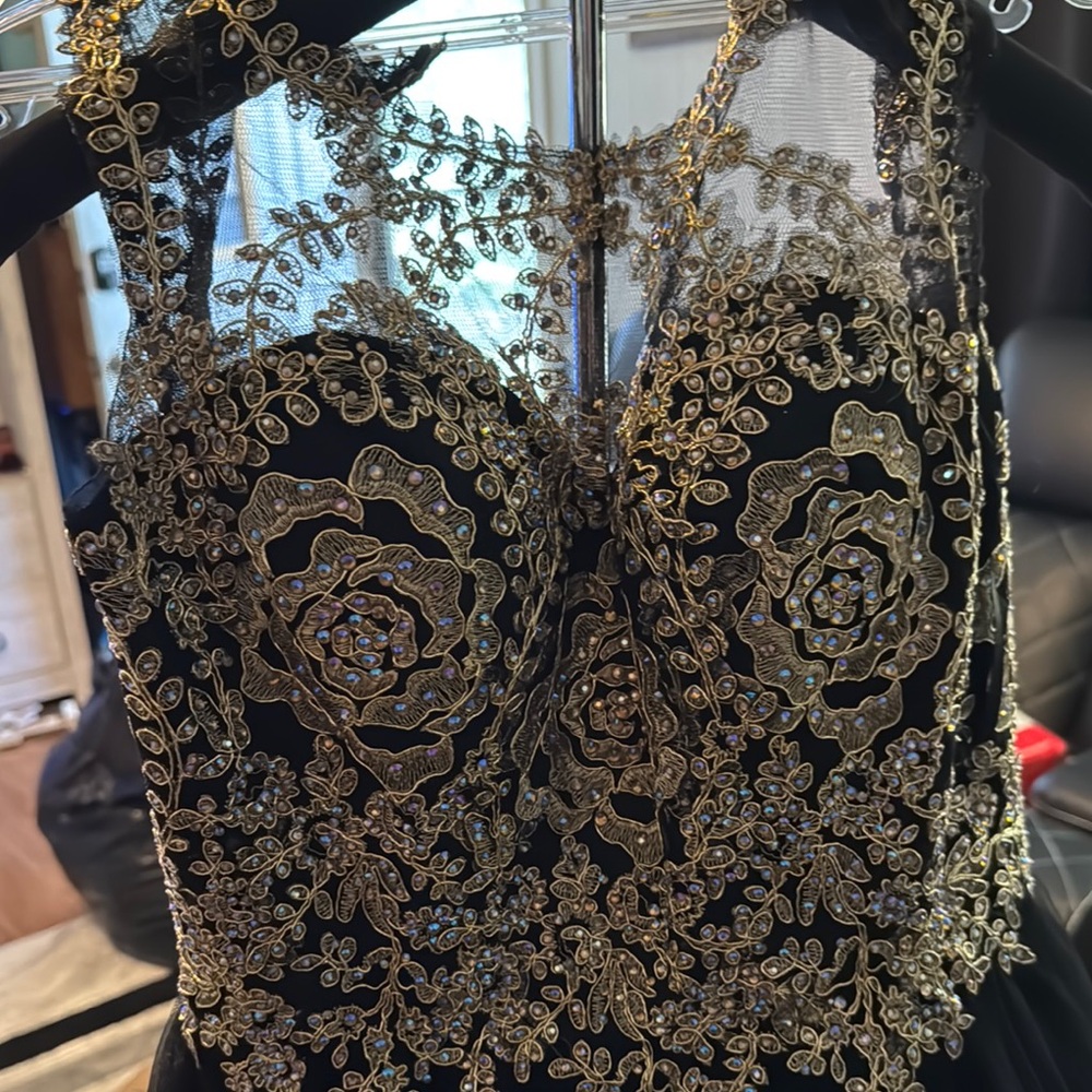 Elegant Black and Gold Embroidered Dress